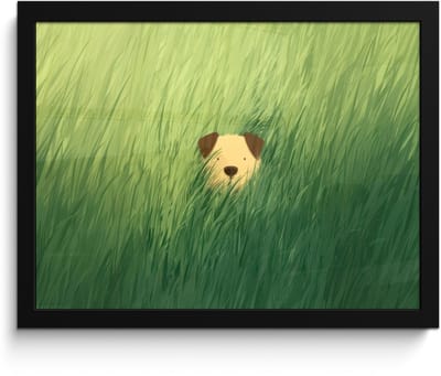 Poster in lijst - Fotolijst 40x30 cm - Posters - Hondje - Gras - Oren - Bruin - Posterlijst zwart - Decoratie - Wanddecoratie woonkamer - Muurdecoratie slaapkamer - Kerstversiering - Kerstdecoratie voor binnen - Kerstmis