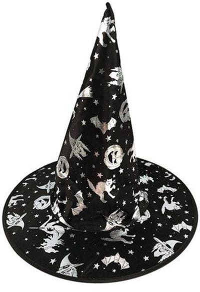 Heksenhoed Kinderen - Heks - Zwart/Zilver- Halloween Heksenhoed - One Size - Een Stuk - Unisex