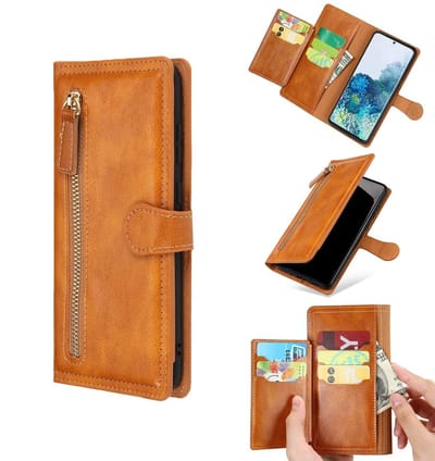 LuxeBass Hoesje geschikt voor Samsung Galaxy A32 4G - Boekhoesje - LichtBruin - Vintage portemonne hoes met ritssluiting gsm hoesje - telefoonhoes - telefoonhoesjes