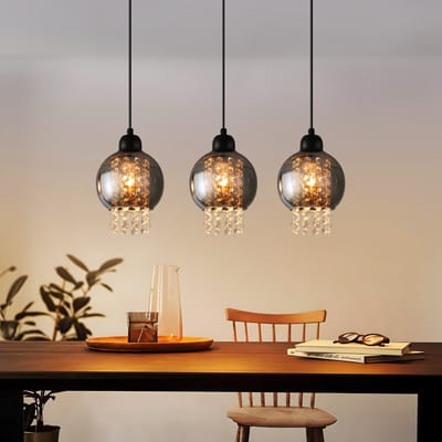 NETTLIFE Hanglamp Kristal - 3xE27 - Zwart - Glas - Modern - Eetkamerlamp Hangend - voor Keuken | Eettafel | Woonkamer | Slaapkamer (zonder Lamp)