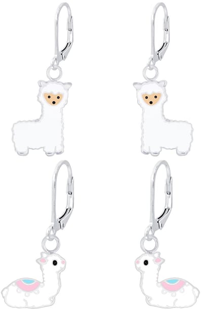 Joy|S - Zilveren Alpaca lama oorbellen - set 2 paar - leverback sluiting - sterling zilver 925 - kinderoorbellen