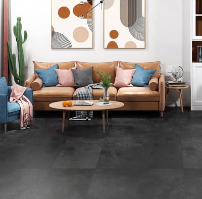 Dikke Zelfklevende PVC Tegels voor Badkamer en Slaapkamer, Wasbare Lino in Antraciet, 30 x 30 cm, Ideaal voor Vloeren en Parquet