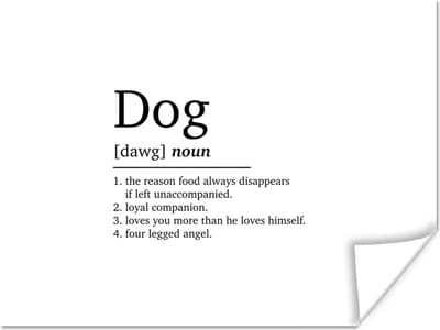 Poster Quotes - Dog - Hond definitie - Woordenboek - Spreuken - 160x120 cm XXL