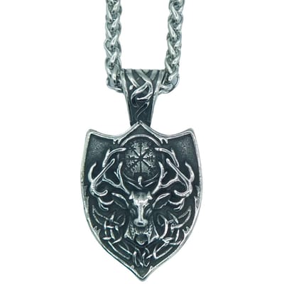 Tesoro Mio Michel - Viking Ketting - Schild Met Helm of Awe Hert – Edelstaal - L 60 cm, B 4 mm - Hanger 4.2 x 2.2 cm