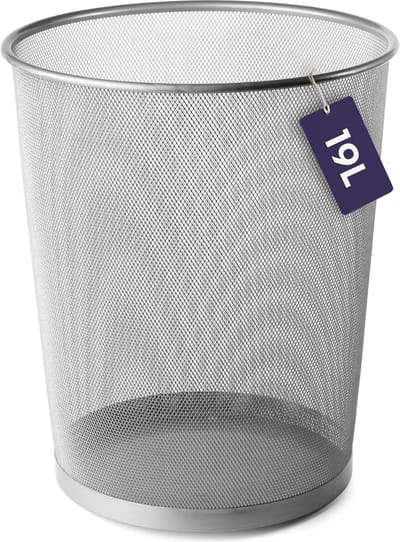 Draad papier prullenbak, metaalgevlochten als kamer prullenbak voor slaapkamer, kantoor, kinderkamer enz., design modern en stijlvol (afvalemmer zilver: 27 x 24 cm - 1 x emmer)