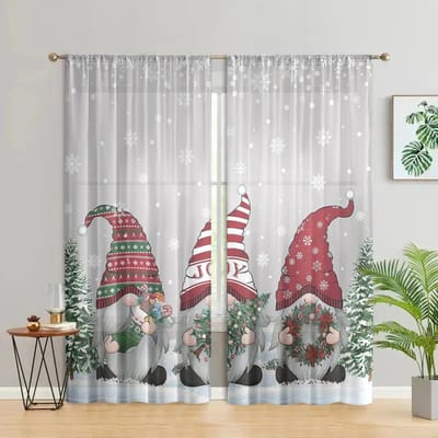 2 stuks, Kerst kabouter elf sneeuwvlok gordijnen -30% verduisterend - geschikt voor woonkamer, slaapkamer, keuken, huisdecoratie W150CM H166CM&Rod pocket gray