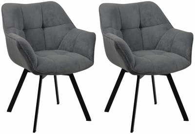 CLP Jordi Set van 2 eetkamerstoelen - Met armleuning - Metaal frame - Ribstof/donkergrijs