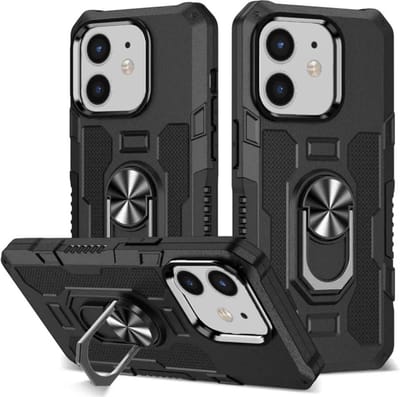 Smartphonica Rugged armour case hoesje voor iPhone 11 met ring autohouder - Zwart geschikt voor iPhone 11