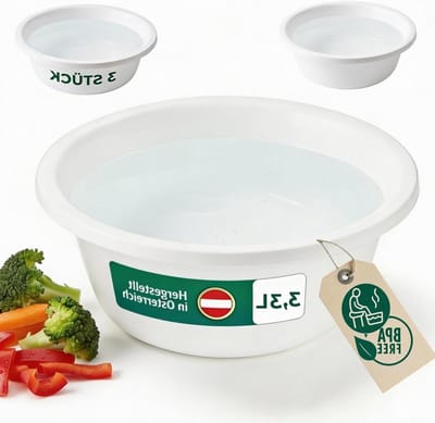 Spoelbak set - Waskom kom - Keuken en camping - BPA-vrij geschikt voor levensmiddelen - 3x 33 liter - Wit