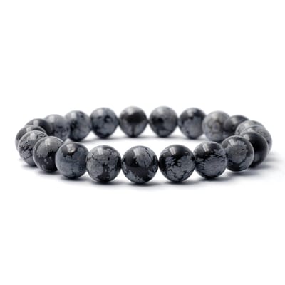 Bixorp Gems Sneeuwvlok Obsidiaan Edelstenen Armband - Gepolijste Edelsteen Kralenarmband