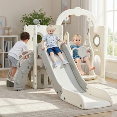 5-in-1 Kinderglijbaan met Schommel, Klimrek en Telescoop voor Peuters - Vrijstaand en Veilig voor Binnen en Buiten