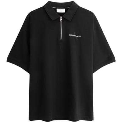 Polo à Manches Courtes Ample en Coton avec Broderie Lettres Calvin Klein et Demi-Zip pour Homme Polos Noir Espace J325369 S black