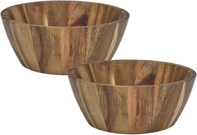 Home Deco Factory Schaal - 2x - D20 cm - acacia hout - rond - fruitschaal - kom