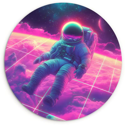 WallCircle® Wandcirkel 120x120 cm - Muurcirkel Astronaut - Neon - Roze - Wolken - Muurdecoratie woonkamer - Wanddecoratie slaapkamer - Kamer decoratie accessoires - Ronde schilderijen XXL