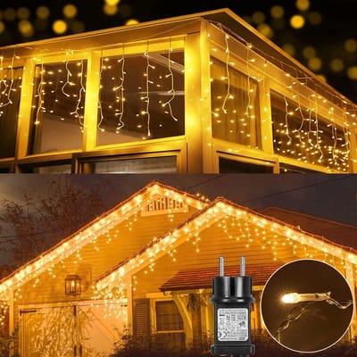 MUPOO Warm Wit IJspegel verlichting buiten - 5 meter 200 LED - met 8 standen - timer - Kerstverlichting - voor dakrand - Feestdagen - Kerstmis - Bruiloft - Decoraties