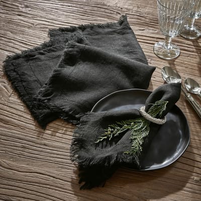 LOBERON Servet set van 4 Pibrac zwart