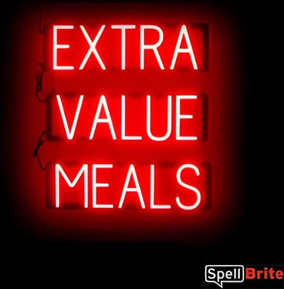 EXTRA VALUE MEALS - Lichtreclame Neon LED bord verlicht | SpellBrite | 53 x 60 cm | 6 Dimstanden - 8 Lichtanimaties | Reclamebord neon verlichting