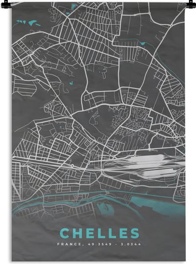Wandkleed - Wanddoek - Plattegrond – Kaart – Stadskaart – Frankrijk – Chelles - 120x180 cm - Wandtapijt