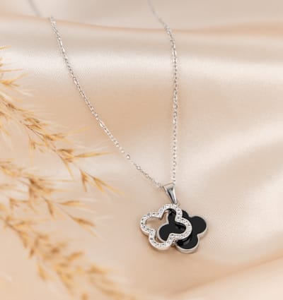 Pavé Klaver Ketting | Stainless Steel Zilver - Zwart