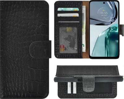 MoDo hoesje voor Motorola Moto G62 5G - Leer Book Case - Croco zwart