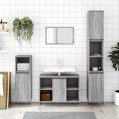 vidaXL - Badkamerkast - 30x30x100 - cm - bewerkt - hout - grijs - sonoma - eikenkleur