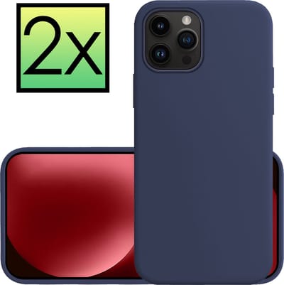 Hoesje - 2 Stuks - Geschikt voor Apple iPhone 15 Pro - Sterk & Shockproof - Case Siliconen - Back Cover - Telefoon Hoes - Donkerblauw