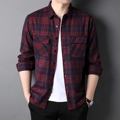 Heren Herfst Revers Ruit Lang Mouw Shirt Jeugd Koreaanse Versie van Mode Casual Dunne Modieuze Shirt 3XL black