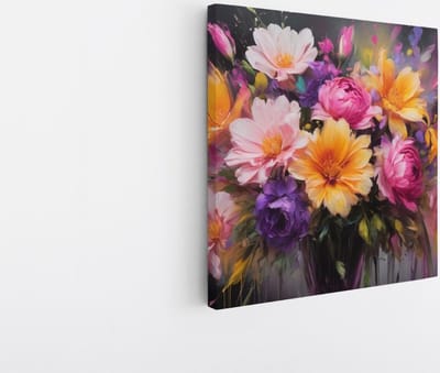 Saammp Canvas Schilderij - Abstracte bloemen in vaas - kleurrijk - Natuur - 20x20 - Foto op canvas - Wanddecoratie - Muurdecoratie Woonkamer - Kantoor Decoratie