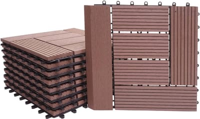 WPC vloertegel Rhone + afwerking, houtlook balkon/terras, 11x elk 30x30cm = 1m² Premium ~ koffie offset