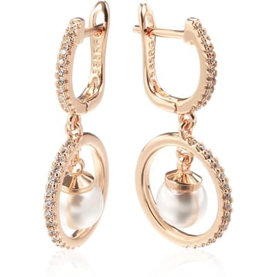 Boucles d'oreilles pendantes longues en perles de luxe pour femmes Tendance Or Rose Faciles à assortir Boucles d'oreilles pendantes Raffinées Bijoux de Mariage Quotidien beige