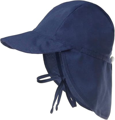 Baby zonnehoed - UV-beschermende zwemhoed met nekflap - Snel drogende zomerstrandhoed voor jongens en meisjes - Marineblauw