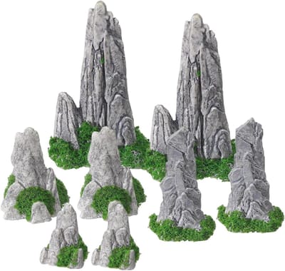 Miniatuur Bergdecoratie voor Zen Tuin en Aquarium - 8 Stuks Resin Bergen voor Micro Landschap en Binnengebruik