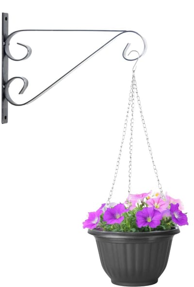 Hangpot + Muurhaak Imola - antraciet - D25 cm - kunststof - metaal - tuinaccessoires