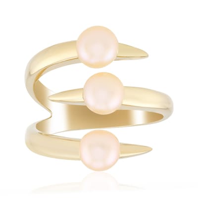 Cavill - Verstelbare Zilveren Ring Met Perzikkleurige Zoetwaterparels - 925 Sterling Zilver - Elegante Wikkelring - Handgemaakte Luxe Parel Sieraden