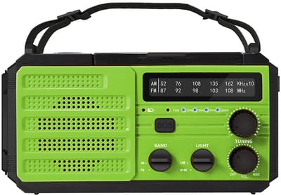Noodradio - Noodpakket - Op zonne-energie met handslinger - Draagbaar - Overlevingsradio - 8000 mAh - AM/FM-ontvangst - Powerbank op zonne-energie - LED-zaklamp - Oplaadbaar - Nood-SOS-alarm voor buiten - Groen
