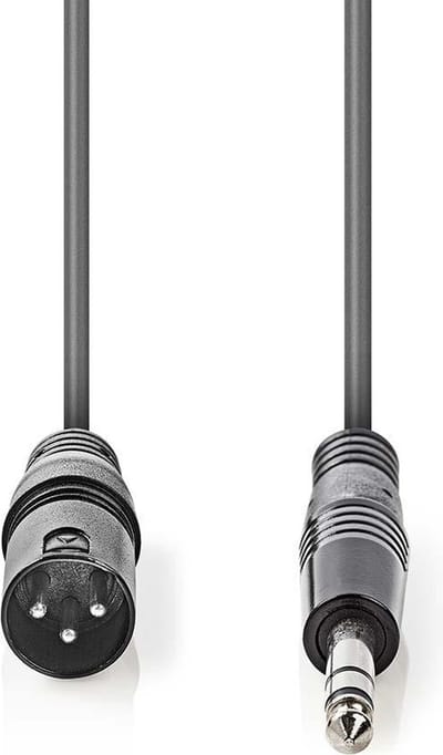 Nedis Gebalanceerde Audiokabel - XLR 3-Pins Male - 6,35 mm Male - Vernikkeld - 1.50 m - Rond - PVC - Donkergrijs - Kartonnen Sleeve