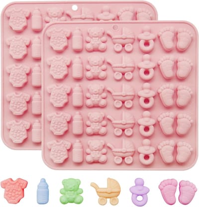 Set van 2 Siliconen Mallen voor Baby Shower - Schattige Vormpjes voor Taartdecoratie, Cupcakes en Snoepjes, Ideaal voor Bakken en Feestjes