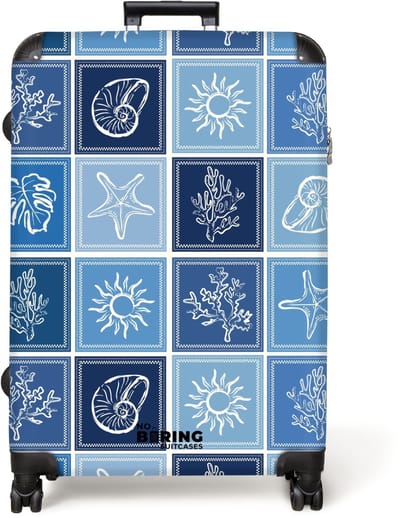 NoBoringSuitcases.com® - Koffer groot - Reiskoffer lichtgewicht - Blauwe zomer print - Rolkoffer met 4 wielen - Grote trolley XL - 98 liter bagage