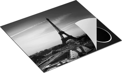 Chefcare Inductie Beschermer Parijs Eiffeltoren tijdens de Zonsopkomst - Zwart Wit - 60x50 cm - Afdekplaat Inductie - Kookplaat Beschermer - Inductie Mat