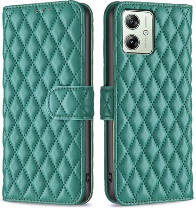 BINFEN Hoesje - Geschikt voor Motorola Moto G54 Hoesje - BINFEN Rhombus Book Case - Groen