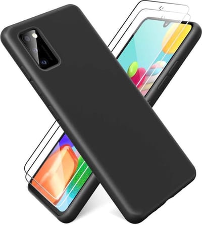 HB Hoesje Geschikt voor Samsung Galaxy A41 - Zwart - Siliconen Back Cover + 2X Glazen Screenprotector