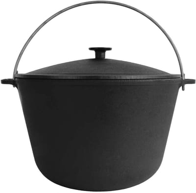 Grote Gietijzeren Kookpan 10 Liter met Deksel en Beugel voor Koken en BBQ