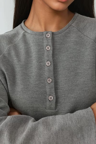 Ontspannen Patroon Halve Knopsluiting Basis Lange Mouwen T-shirt