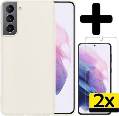 Hoesje - Met 2x Screenprotector - Geschikt voor Samsung Galaxy S21 - Sterk & Shockproof - Back Cover - Siliconen Case - Telefoon Hoes - Telefoonhoesjes - Wit