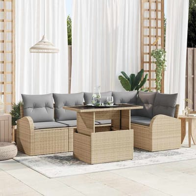 vidaXL - Tuinbank - Set - 6 - st - Beige - en - Lichtgrijs - poly - rattan