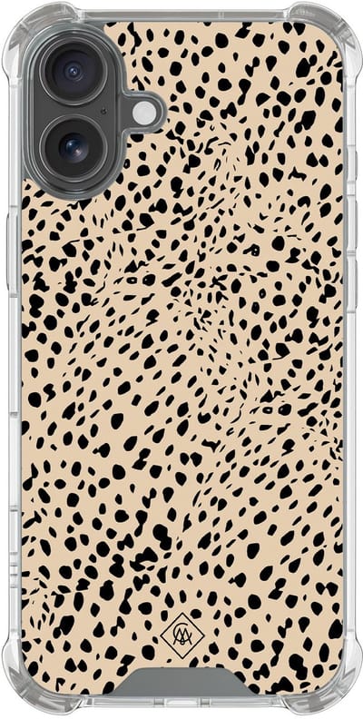 Casimoda® hoesje - Geschikt voor iPhone 17 - Stippen bruin abstract - Shockproof case - Extra sterk - TPU/polycarbonaat - Bruin/beige, Transparant