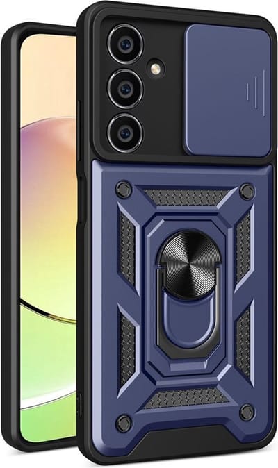 MobyDefend Hoesje - Geschikt voor Samsung Galaxy S23 FE - Pantsercase Met Draaibare Ring - Blauw