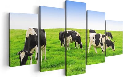 Artaza Canvas Schilderij Vijfluik Kudde Koeien In De Wei - Hemel Blauwe Lucht - 100x50 - Foto Op Canvas - Canvas Print