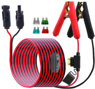 Zonnepaneel Kabel - Accu Kabel Alligatorclip Kabel - Batterij Opladen - Met Schakelaar - 3 Meter - Zwart