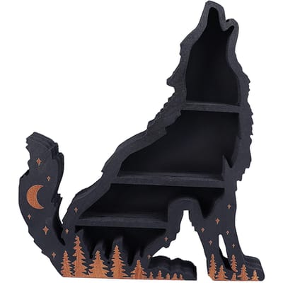Wolf Houten Kristal Display Planken Klassieke Meerlaagse Decoratieve Kristal Planken Display voor Thuis Wolf Left black